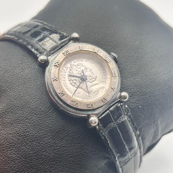 Vintage Carolee Antoninus Pius Black Leather Women’s Watch Working New Battery - Picture 3 of 8